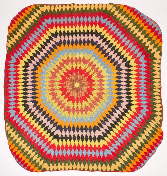 Radiating Star Quilt Top and Quilt with Roses
