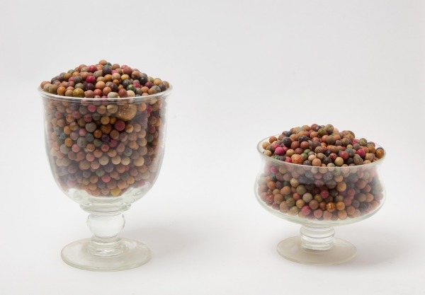 Collection of Clay Marbles in Two Glass Compotes