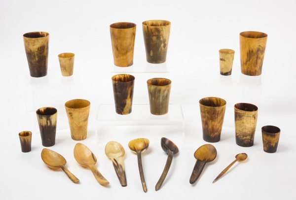 Group of Horn Cups and Utensils