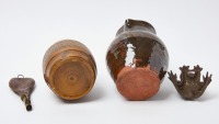 Redware Pitcher, Keg, Shot Pouch, and Frog Sprinkler - 3