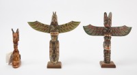 Two Contemporary Totem Poles and Alaska Black Diamond Carving