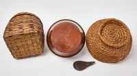 Two Woven Baskets, Powder Flask, and Pottery Bowl - 3
