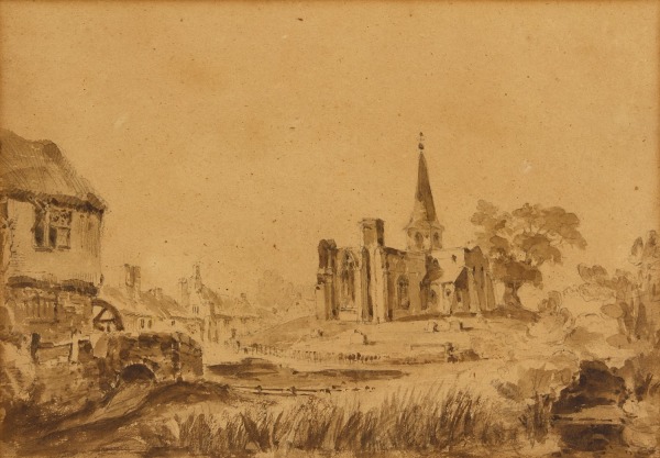 Church and Mill Watercolor