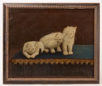 Folk Art Painting of Three White Cats