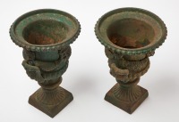 Pair of Green Painted Miniature Urns - 3