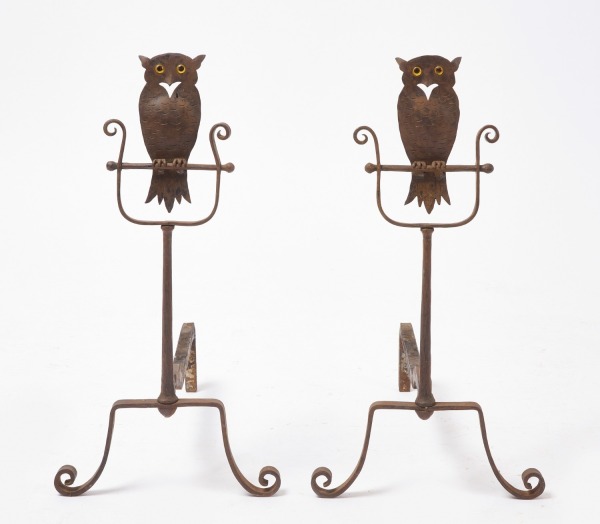 Pair of Owl Andirons - Cahill Iron Works