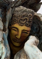 Judy Moonelis Studio Pottery Sculpture of Head With Hidden Faces - 4