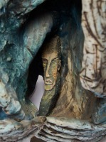 Judy Moonelis Studio Pottery Sculpture of Head With Hidden Faces - 6