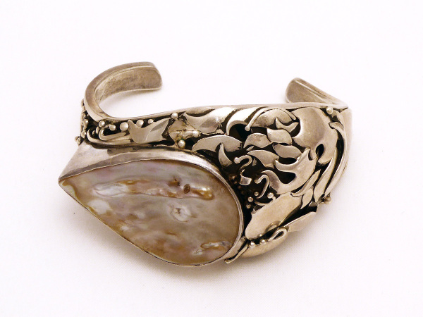 Modern Sterling and Abalone Cuff Bracelet