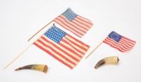 Two Powderhorns and Three U.S. Flags