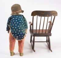Composite and Straw Doll in Patriotic Outfit, with Rocking Chair - 4