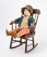 Composite and Straw Doll in Patriotic Outfit, with Rocking Chair - 5