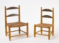 Two Painted Toile Doll Chairs