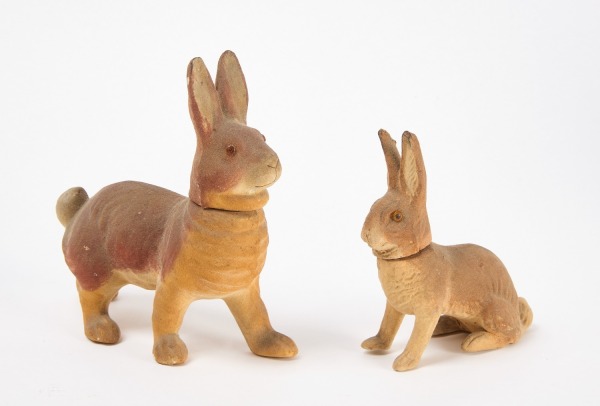Two German Composition Rabbit Candy Containers