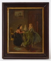 Chromolithograph of Two Girls with a Doll