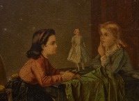 Chromolithograph of Two Girls with a Doll - 2