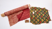 Flame Stitch Seat Cover, Sewing Wallet, and Bolt of Early Fabric