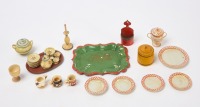 Group of Dollhouse Table Items and Tea Set