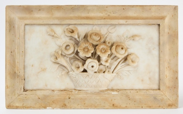 Marble Relief Carved Plaque of a Flower Basket