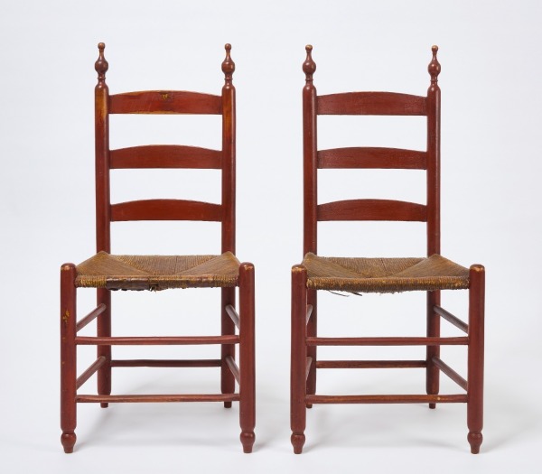 Pair of Ladder-Back Side Chairs in Red Paint