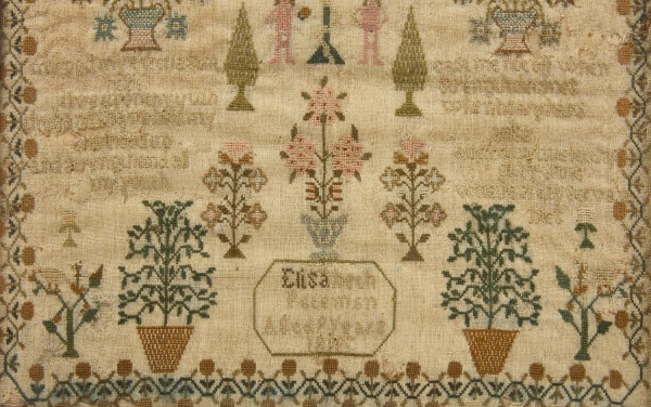 Adam and Eve Needlework Sampler - Elisabeth Peteman, 1812