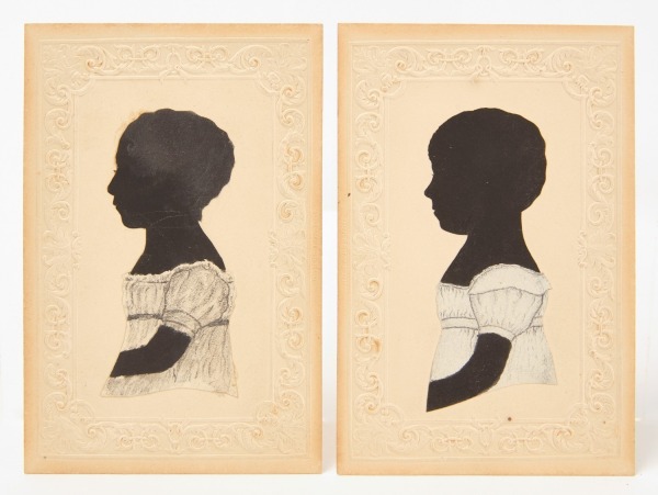 Two Silhouette Portrait Profiles of Young Girls