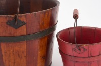Diminutive Shaker Pail in Red Paint and Multi-Wood Pail - 3