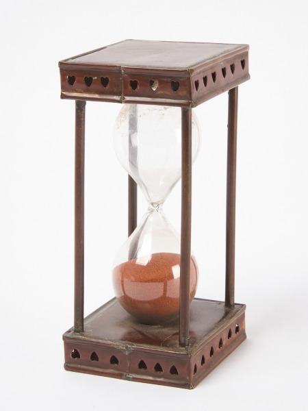Copper-Framed Sand Timer with Pierced Hearts