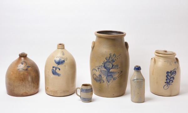 Six Pieces of Decorated Stoneware