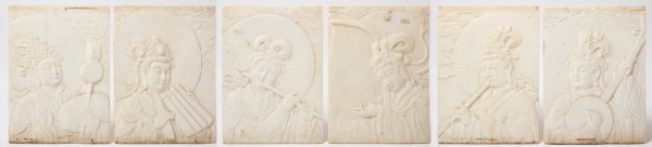 Six Large Carved Marble Guan Yin Chinese Panels