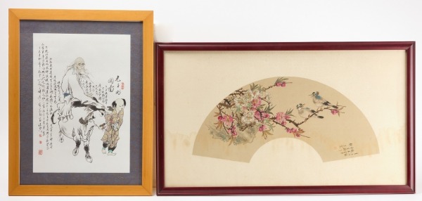 Framed Chinese Fan and Illustrated Story Page