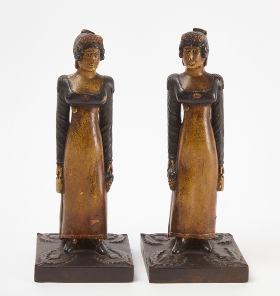 Pair of Carved and Painted Wooden Female Figures