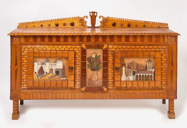 Folk Art Server with Marquetry Inlay
