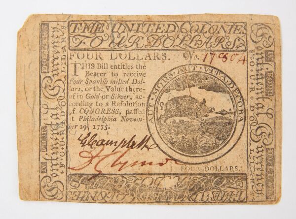 1775 Philadelphia Colonial Currency with Clymer and Campbell Signatures