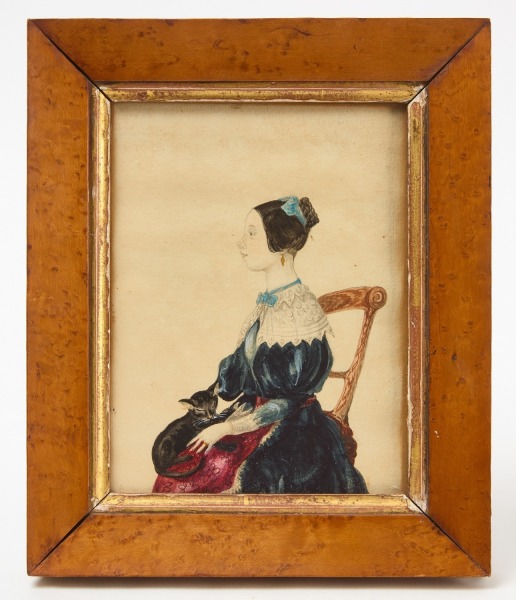 Profile Portrait of a Seated Girl with Cat