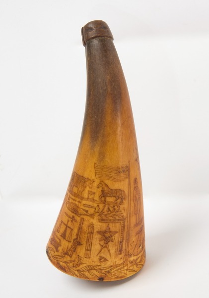 Powder Horn with Fraternal Carvings