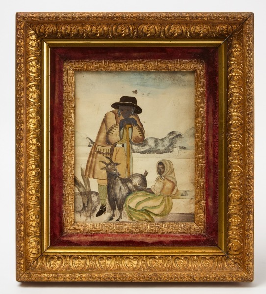 Early Pastoral Watercolor and Fabric Scene