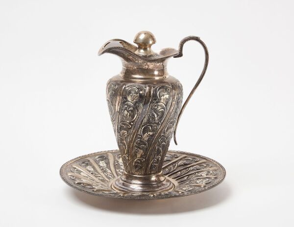900 Silver Pitcher and Plate Set