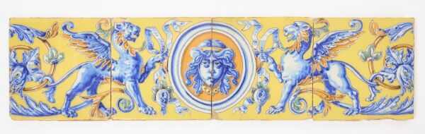 Series of Four Ceramic Tiles with Gryphons