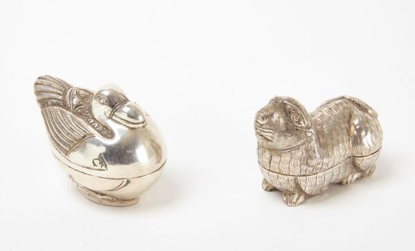 Two Southeast Asian Animal Form Silver Betel Boxes