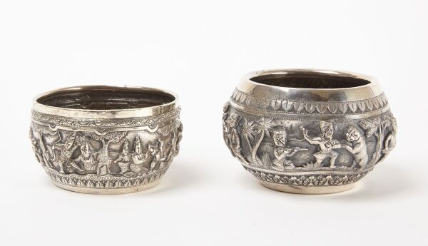 Two Burmese Repouss&eacute; Silver Bowls