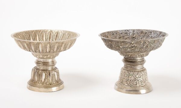 Two Siam (Thai) Silver Pedestal Trays