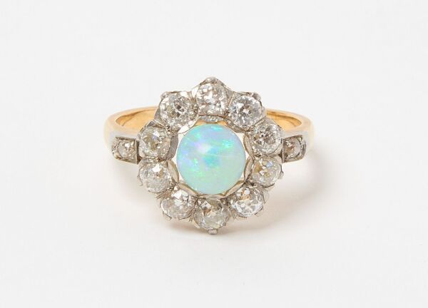 14K Yellow Gold Opal and Diamond Ring