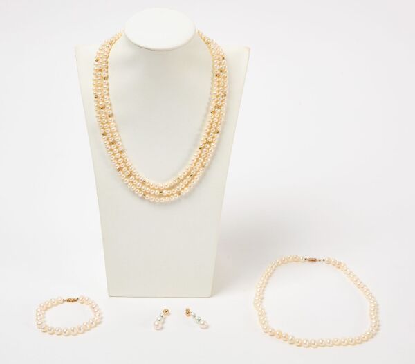 Group of Gold-Mounted Pearl Jewelry