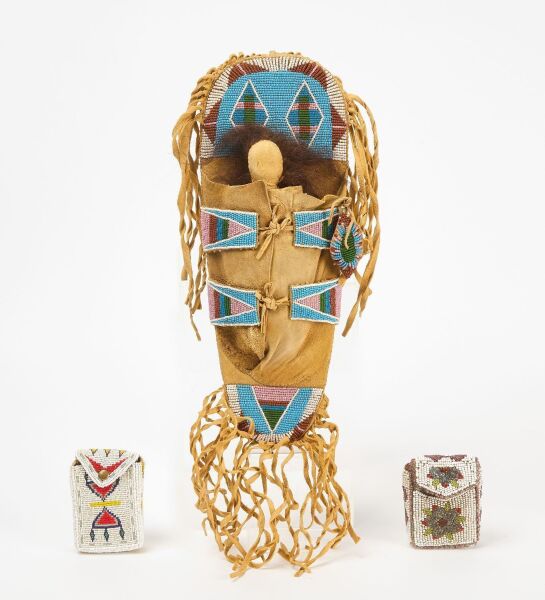Beaded Papoose Doll with Two Beaded Cases
