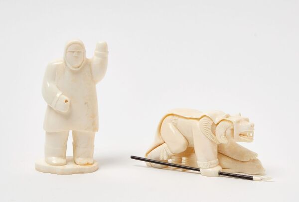 Inuit Carved Bone Native and Polar Bear