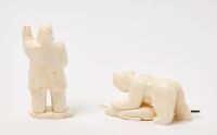 Inuit Carved Bone Native and Polar Bear - 2