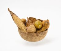 Burl Bowl with Group of Paper Mache Vegetables - 2