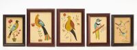 Evelyn Saczawa Dubiel - Five Folk Art Watercolors of Birds