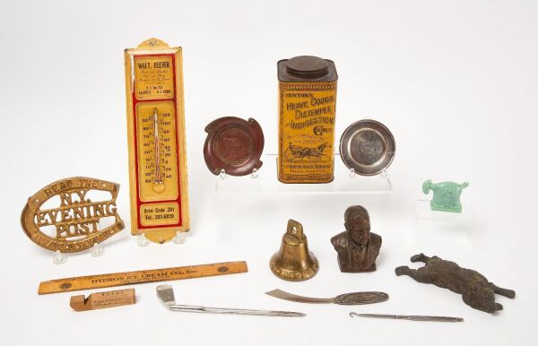 Group of Advertising Smalls with Tin and Thermometer